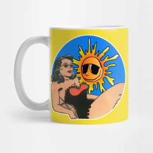 Girl on the beach sunbathing Mug